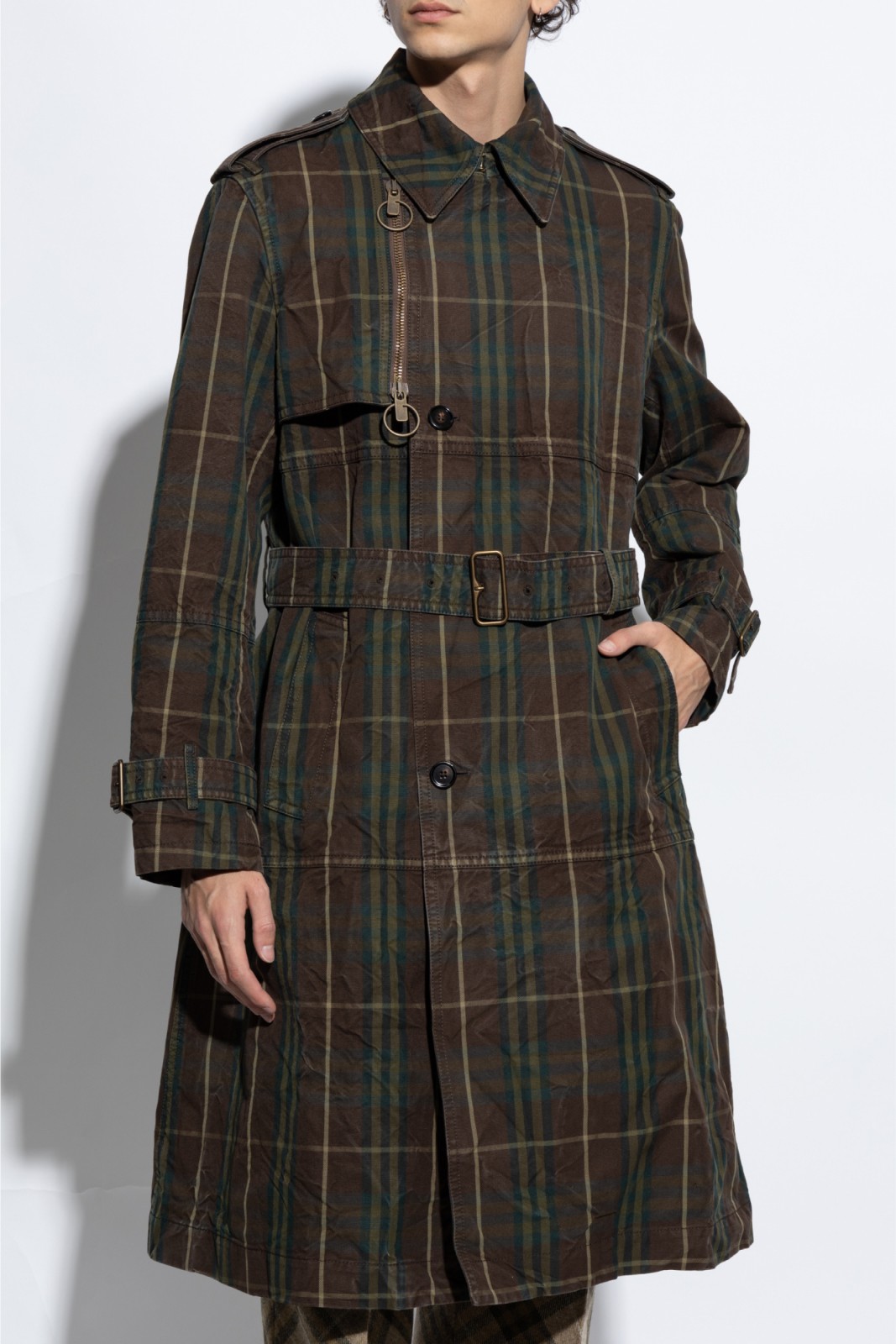 Burberry Cotton Double-Breasted Trench Jacket with Archivio Check - Image 3