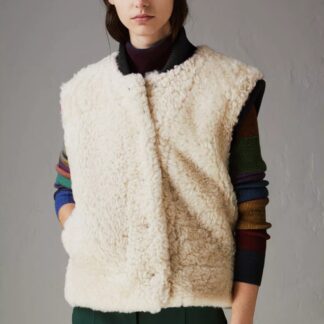 BURBERRY Warrenford White Sheep Shearling Vest Jacket