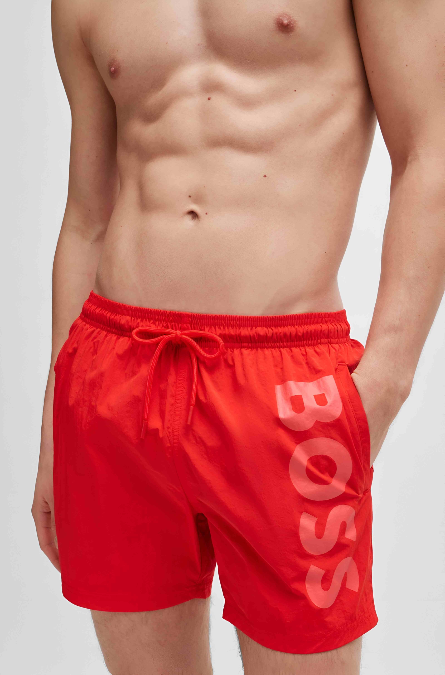 Boss Men's Red Print Swim Shorts - Stylish Spring/Summer Swimwear - Image 3