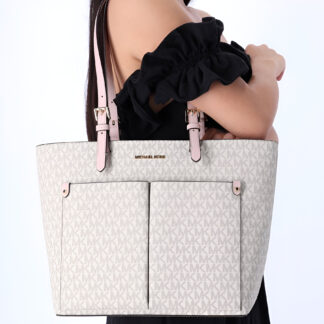 Michael Kors Jet Set Medium Powder Blush Double Pocket Tote Handbag