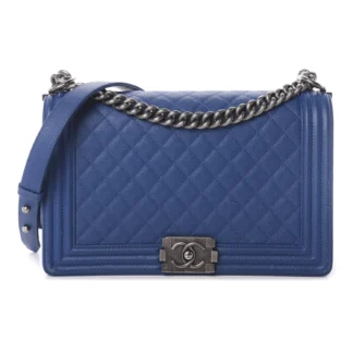 Chanel Bag Medium Blue Caviar Leather with Gold Hardware