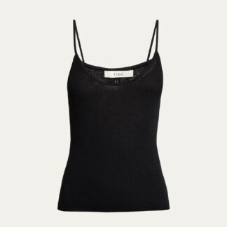 Chloé Wool Top with Ribbed Design and Iconic Logo