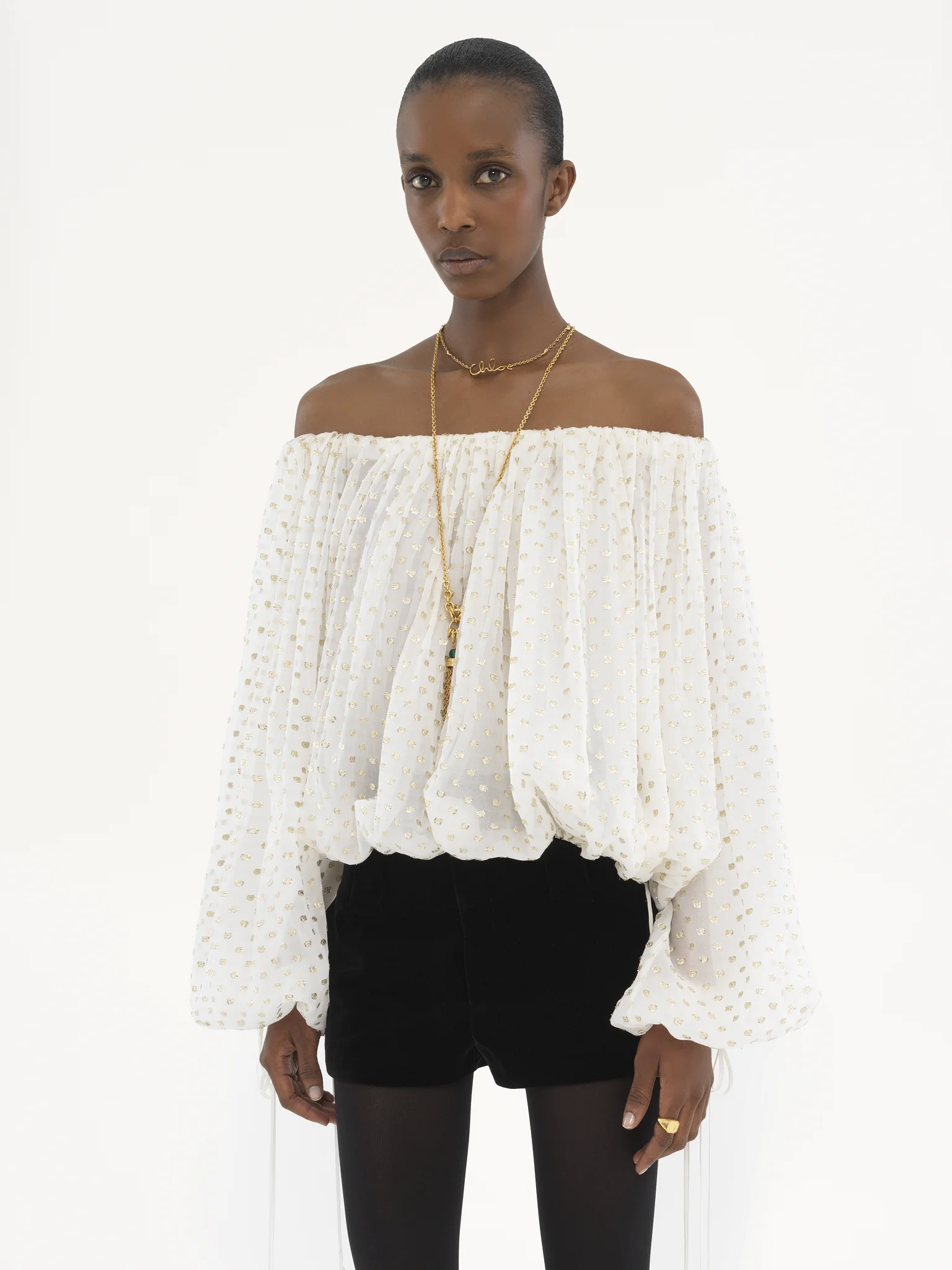 Chloé Off-Shoulder Balloon Sleeve Shirt - Image 2