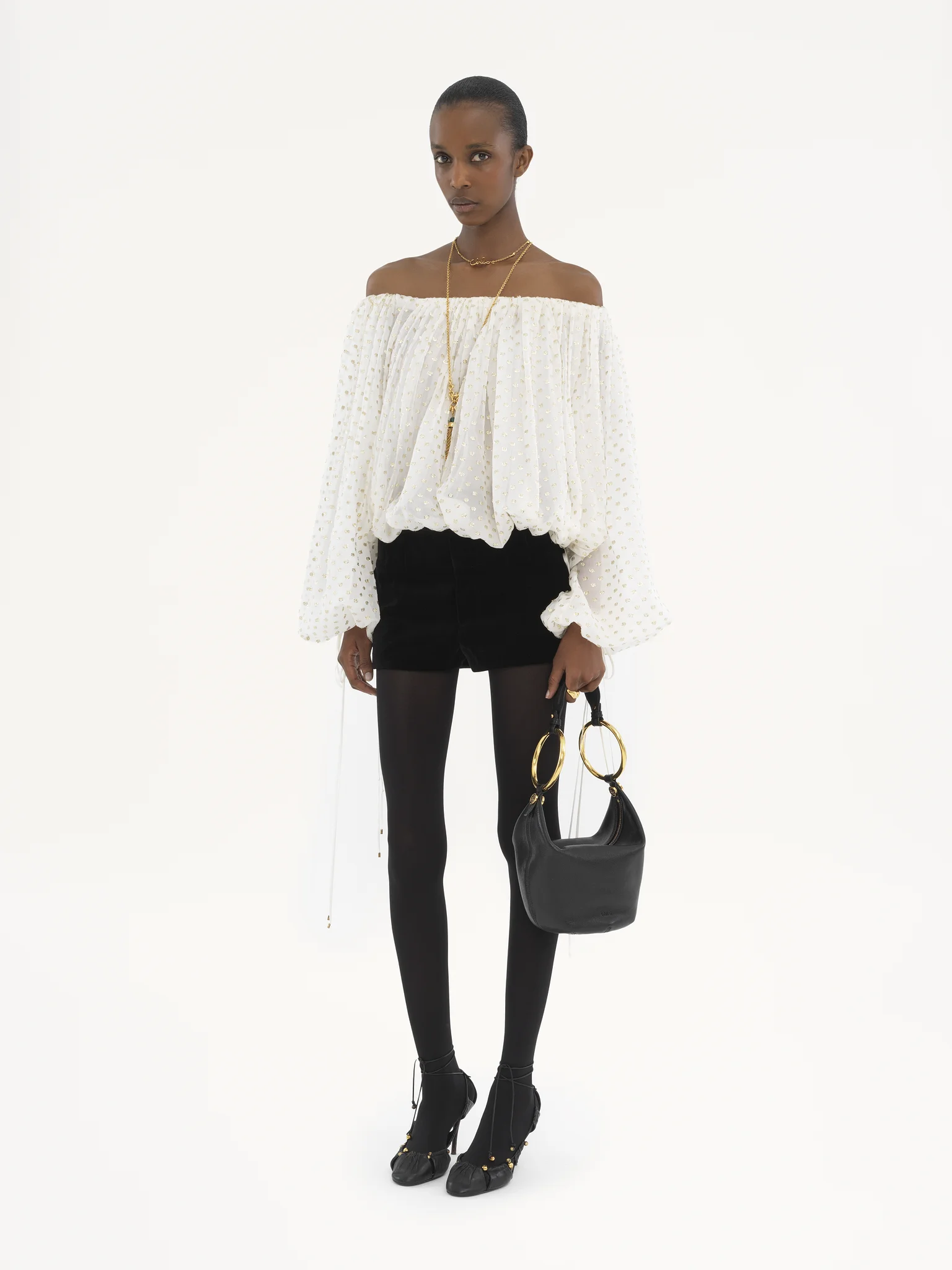 Chloé Off-Shoulder Balloon Sleeve Shirt - Image 4
