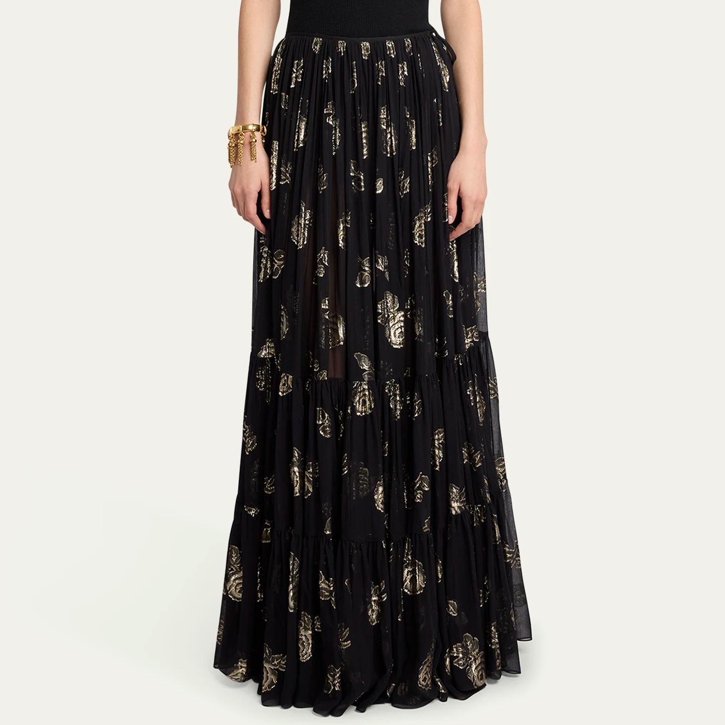 Chloé Silk Skirt with Floral Pattern and Underskirt