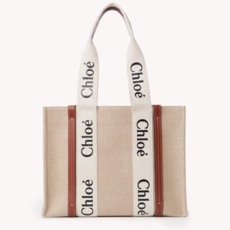 Chloé Canvas Woody Shoulder Bag with Leather Trim