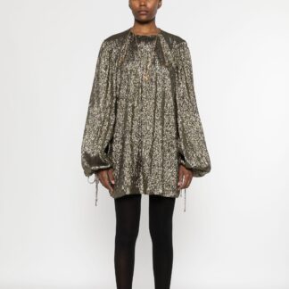 Chloé Silk Lamé Mini Dress with Puff Sleeves