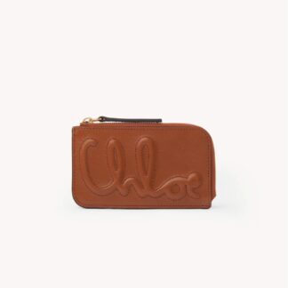 Chloé Leather Card Holder with Monogram and Zip Compartment