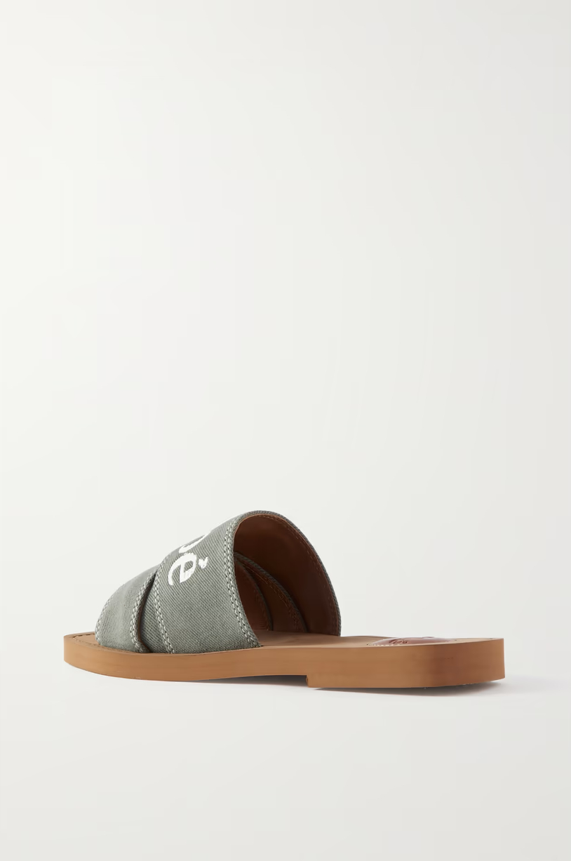 CHLOÉ Cotton Woody Forest Green Women's Slides Sandals - Image 6