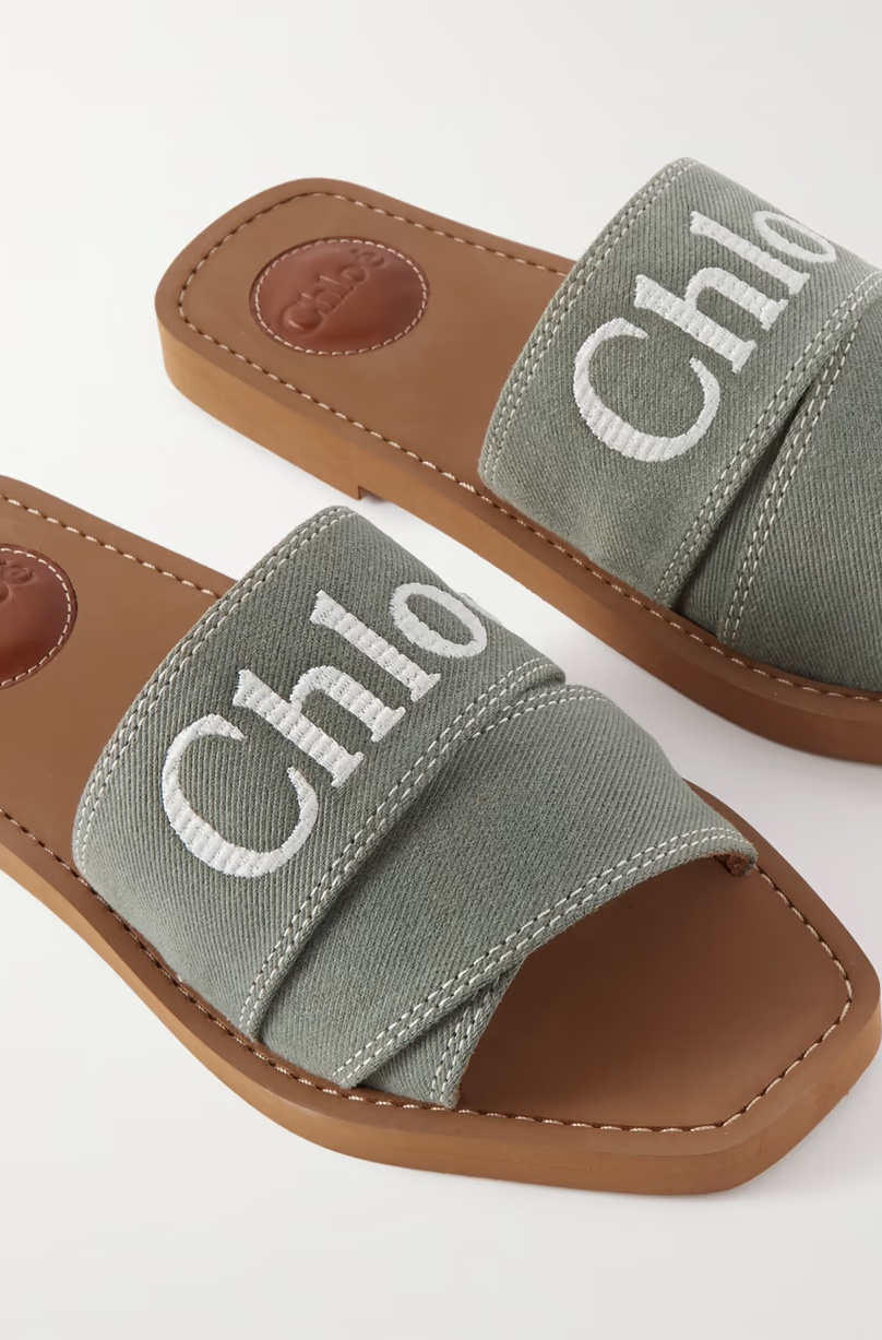 CHLOÉ Cotton Woody Forest Green Women's Slides Sandals - Image 4