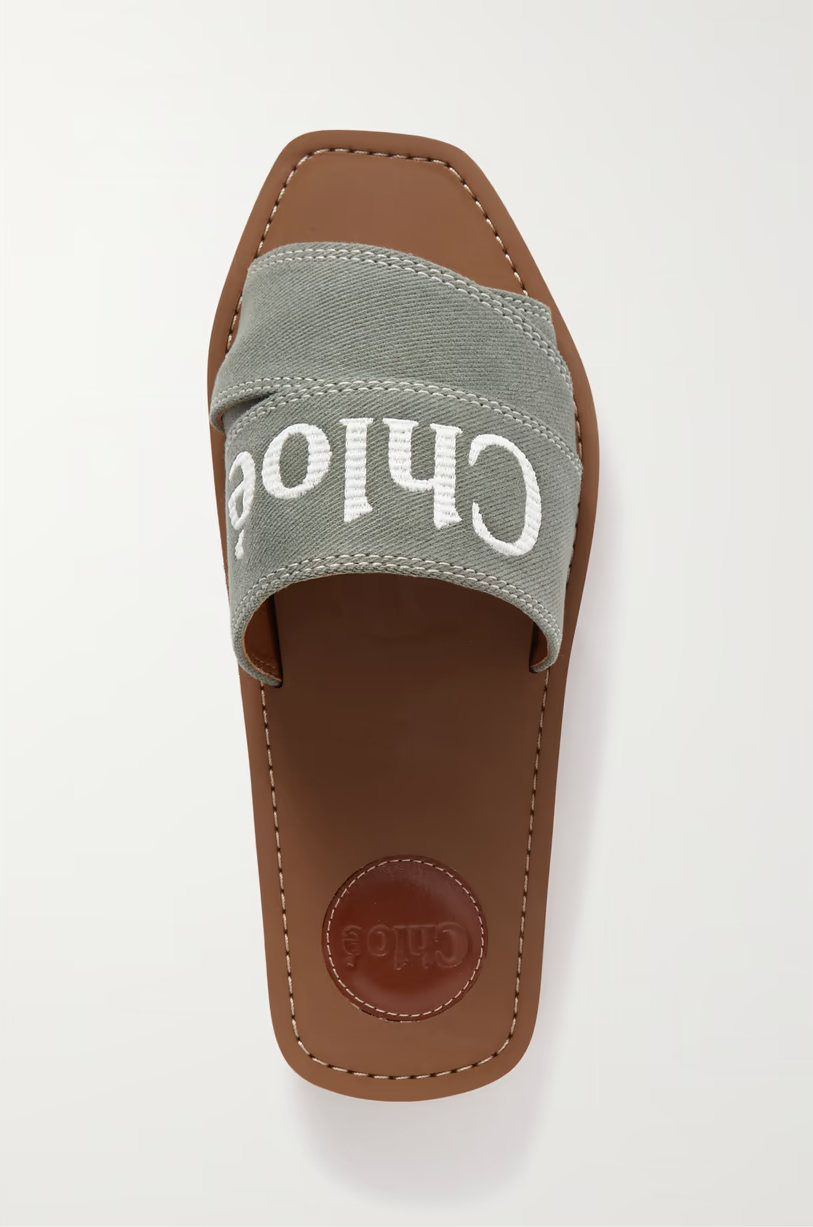 CHLOÉ Cotton Woody Forest Green Women's Slides Sandals - Image 3