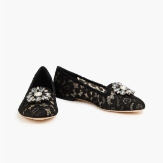 Dolce & Gabbana Crystal-Embellished Black Lace Loafers for Women