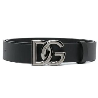 Dolce & Gabbana Calfskin Belt with Iconic Brass Monogram Buckle