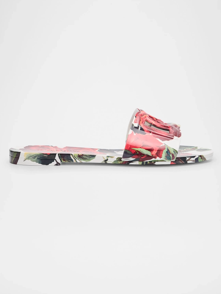 Dolce & Gabbana Floral Flat Sandals with Embossed Logo - Image 2