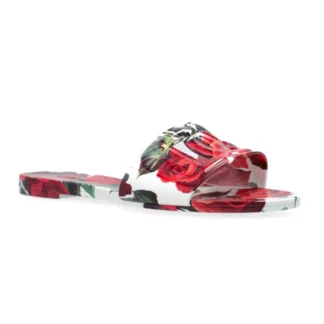Dolce & Gabbana Floral Flat Sandals with Embossed Logo