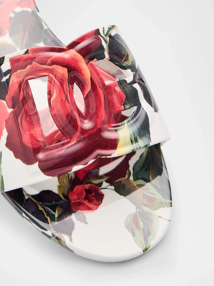 Dolce & Gabbana Floral Flat Sandals with Embossed Logo - Image 7