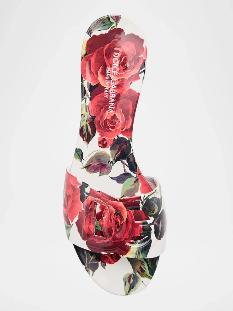 Dolce & Gabbana Floral Flat Sandals with Embossed Logo - Image 6