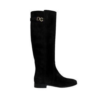 Dolce & Gabbana Black Suede Knee-High Flat Boots