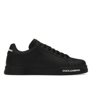 Dolce & Gabbana Leather Sneakers with Monogram Heel and Lace-Up Closure