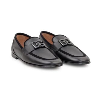 Dolce & Gabbana Leather Loafers with Velvet Detail and DG Plaque
