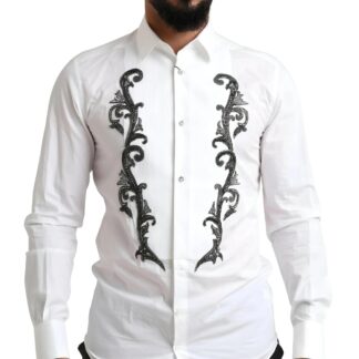 Dolce & Gabbana GOLD Slim Fit White Tuxedo Smoking Cotton Shirt