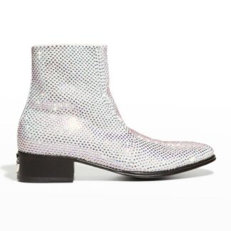 Dolce & Gabbana Silver Embellished Leather Ankle Boots - Authentic Luxury