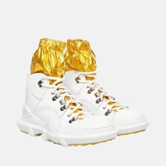 Dolce & Gabbana Men's High Top Sneakers - White & Gold, Premium Italian Craftsmanship