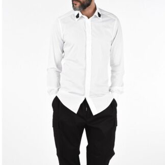 Dolce & Gabbana White Cotton Long Sleeve Shirt with Button Embroidery