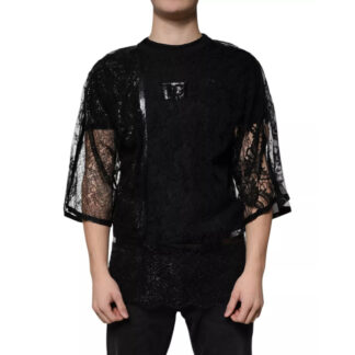 Dolce & Gabbana Black Lace Crew Neck T-Shirt