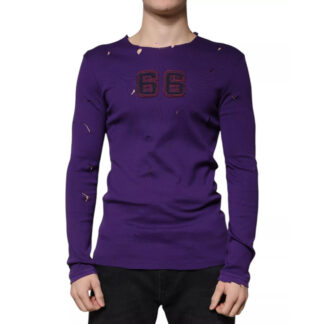 Dolce & Gabbana Purple Round Neck Cotton Pullover Sweater