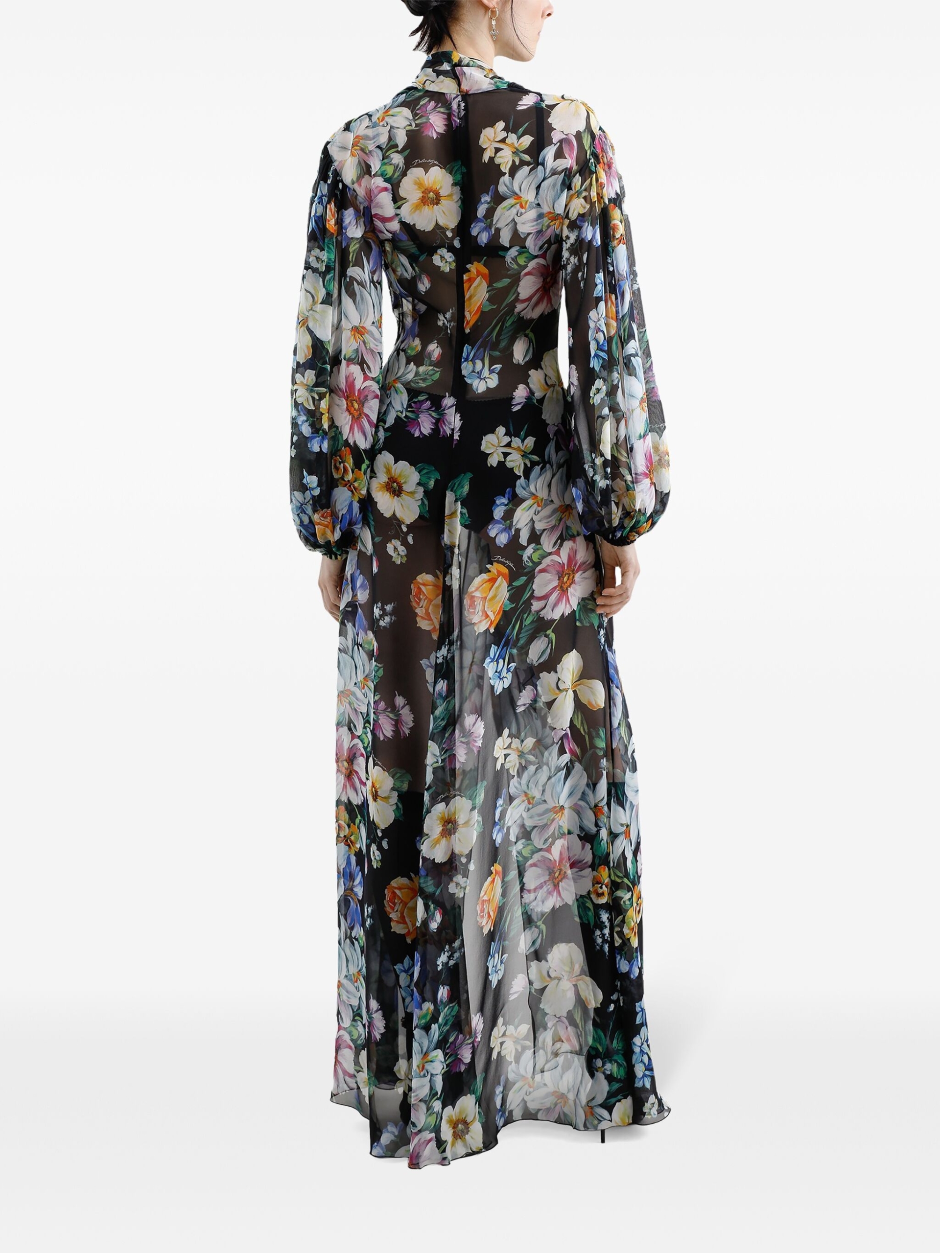 Dolce & Gabbana Long Flower Chiffon Dress - Image 3