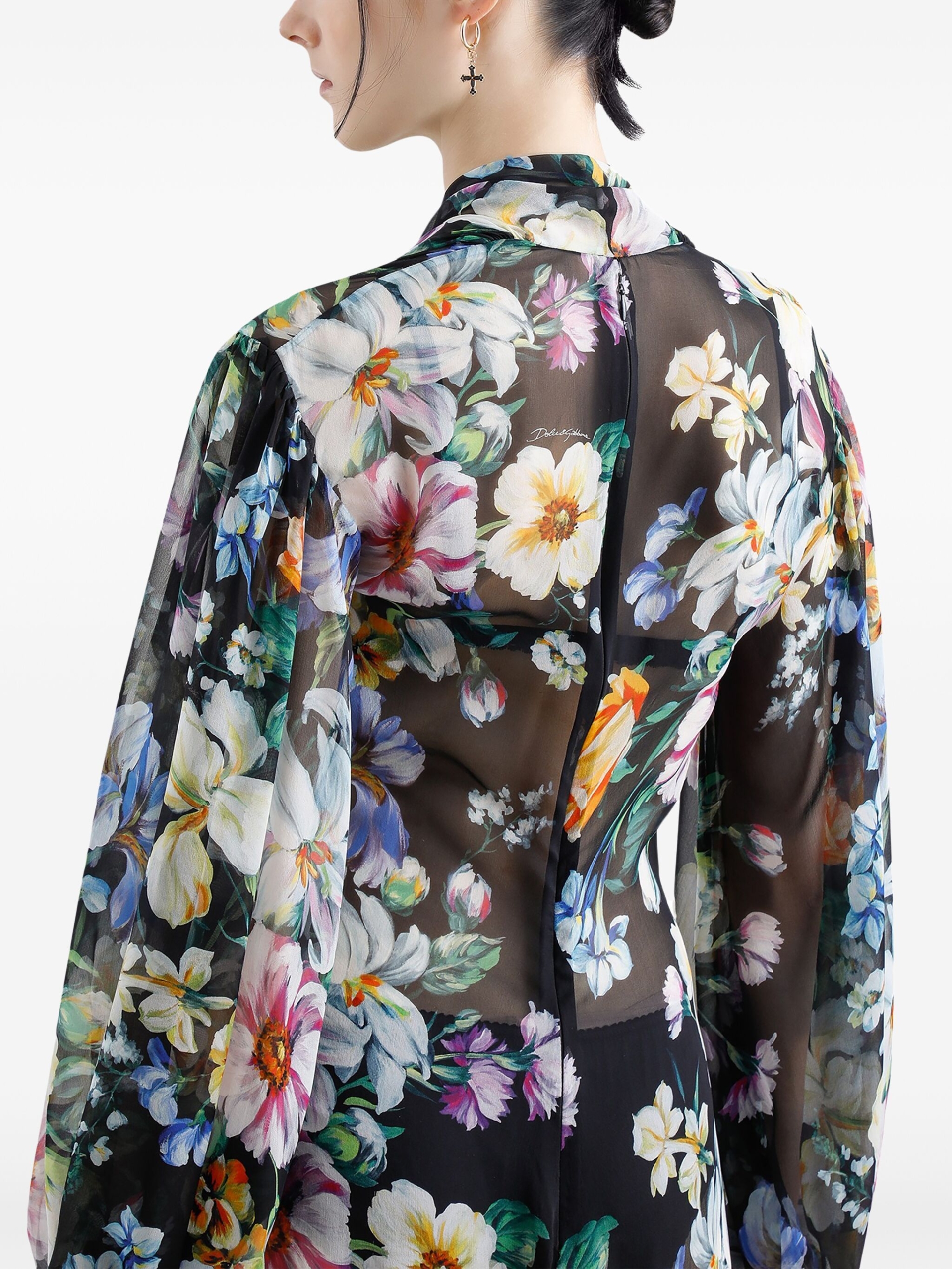 Dolce & Gabbana Long Flower Chiffon Dress - Image 6