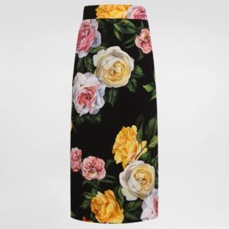 Dolce & Gabbana Peony and Rose Print Midi Skirt