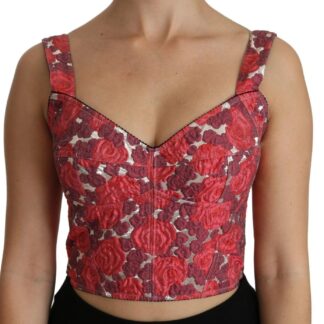 Dolce & Gabbana Pink Floral Brocade Cropped Spaghetti Strap Top