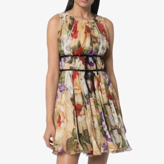 Dolce & Gabbana Beige Floral Silk Mini Dress