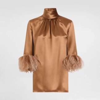 Dolce & Gabbana Feather-Trim High Neck Blouse