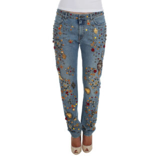 Dolce & Gabbana Enchanted Sicily Crystal Heart Roses Boyfriend Jeans