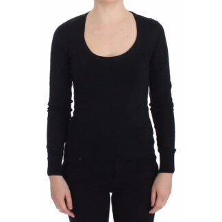 Dolce & Gabbana Black Cashmere and Cotton Blend Deep Crewneck Sweater