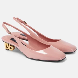 Dolce & Gabbana Patent Leather Slingback Pumps with Gold Logo Heel