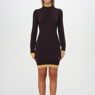 Fendi Wool Mini Dress with Ribbed Detail and Iconic Monogram