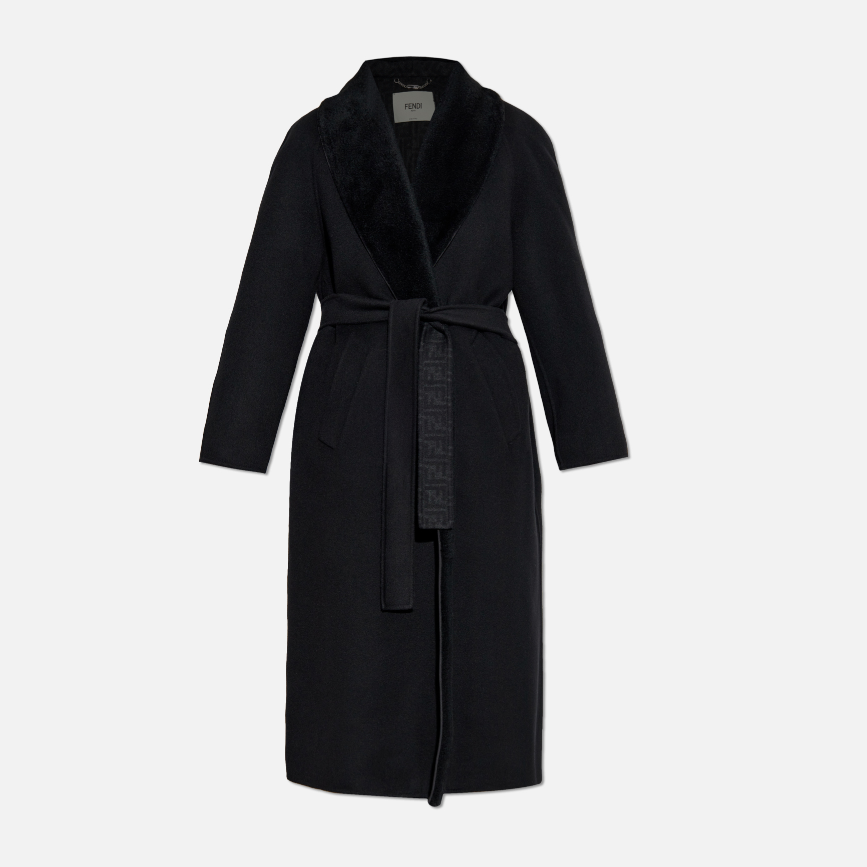 Fendi Virgin Wool Coat with Lamb Fur Detail
