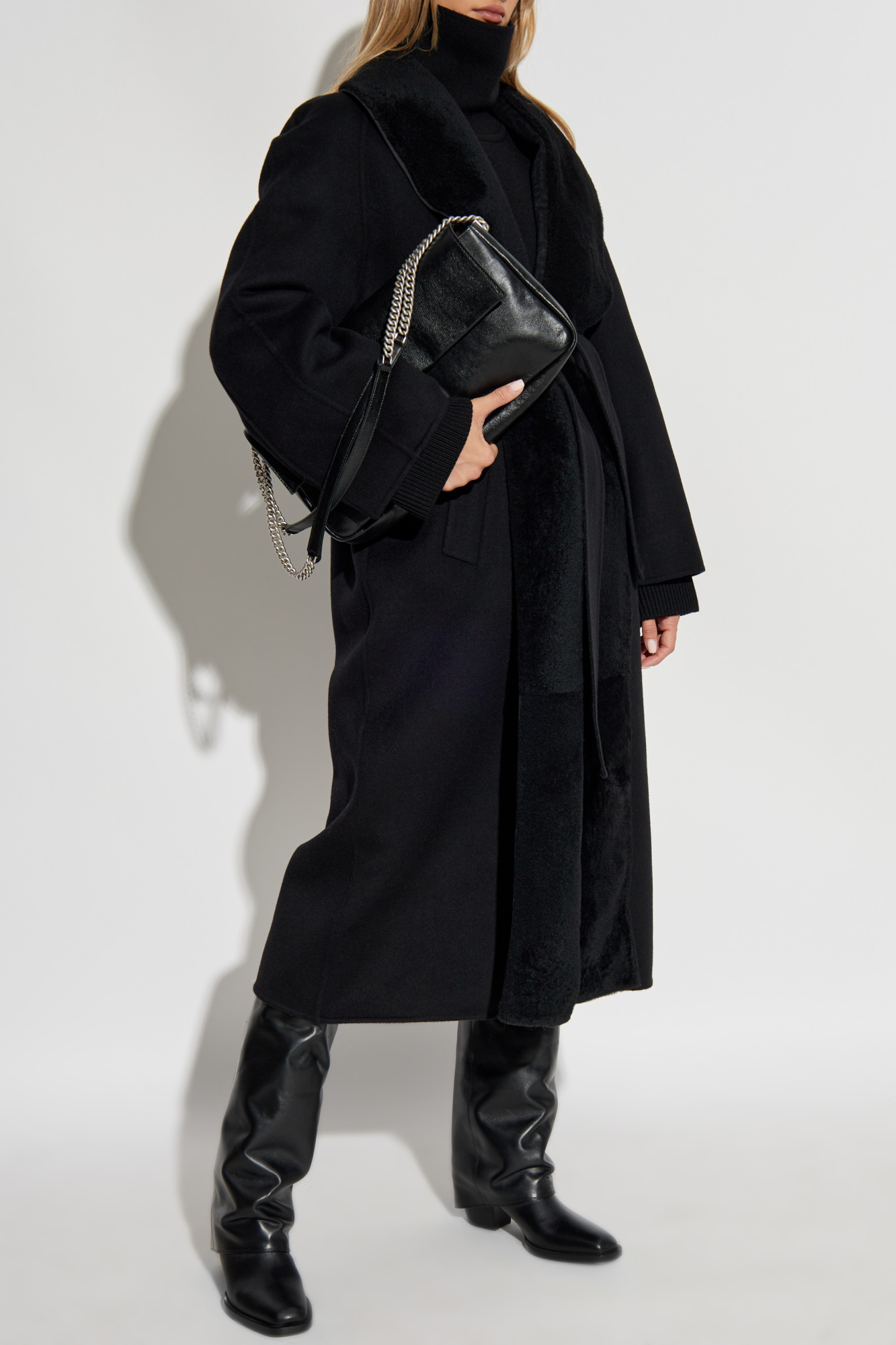 Fendi Virgin Wool Coat with Lamb Fur Detail - Image 3