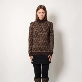 Fendi Jacquard Cotton Turtleneck Sweater – Iconic FF Logo Design
