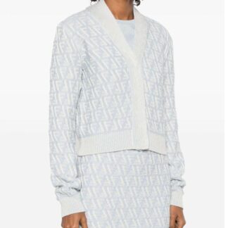 Fendi Silk Cardigan with Iconic FF Jacquard Weave – Elegant Two-Tone Design