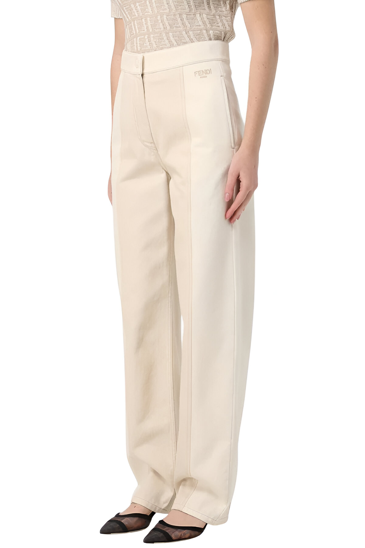 Fendi High-Waist Cotton Pants with Contrast Stitching – Chic & Versatile - Image 2