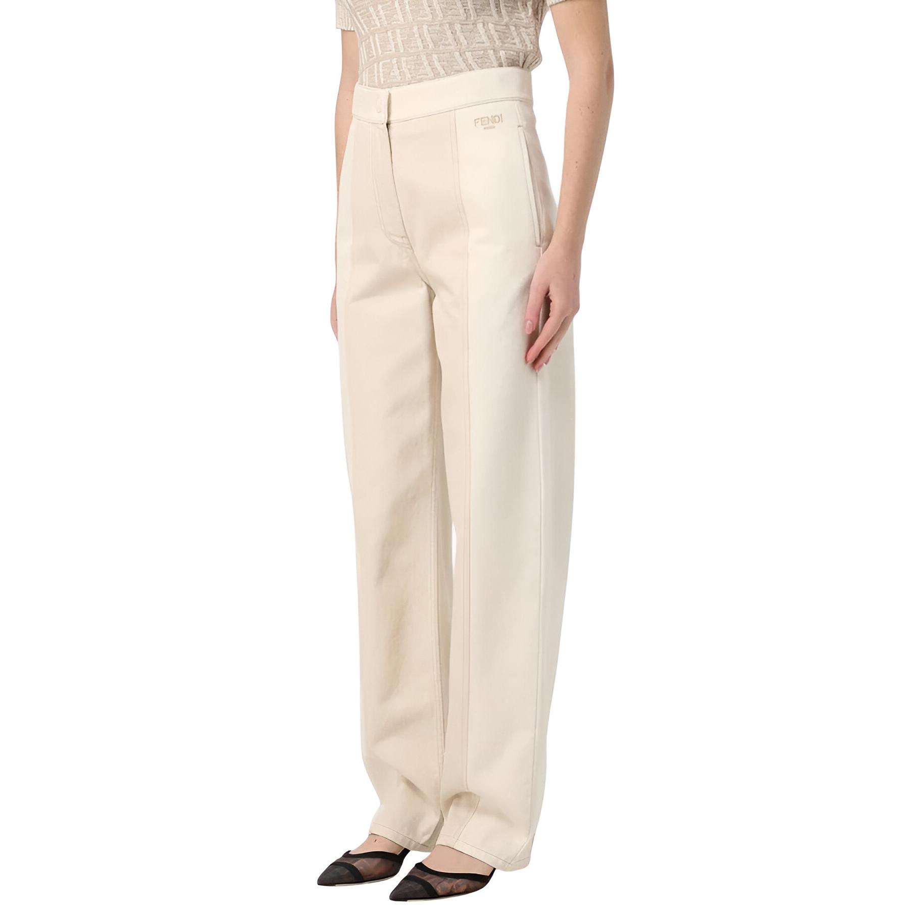 Fendi High-Waist Cotton Pants with Contrast Stitching – Chic & Versatile