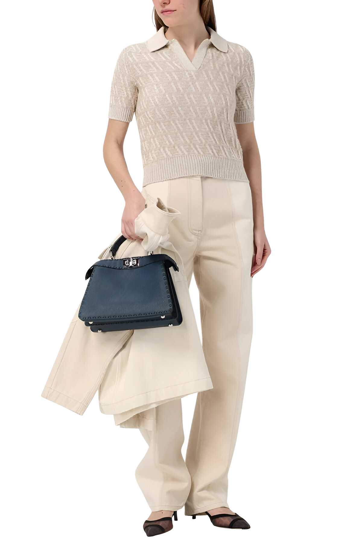 Fendi High-Waist Cotton Pants with Contrast Stitching – Chic & Versatile - Image 4
