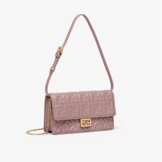 Fendi Calfskin Matisse Chain Wallet with Gold Chain and Iconic FF Logo