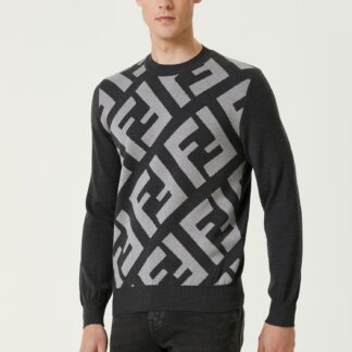 Fendi FF Logo Grey Wool Sweater – 100% Wool Luxury