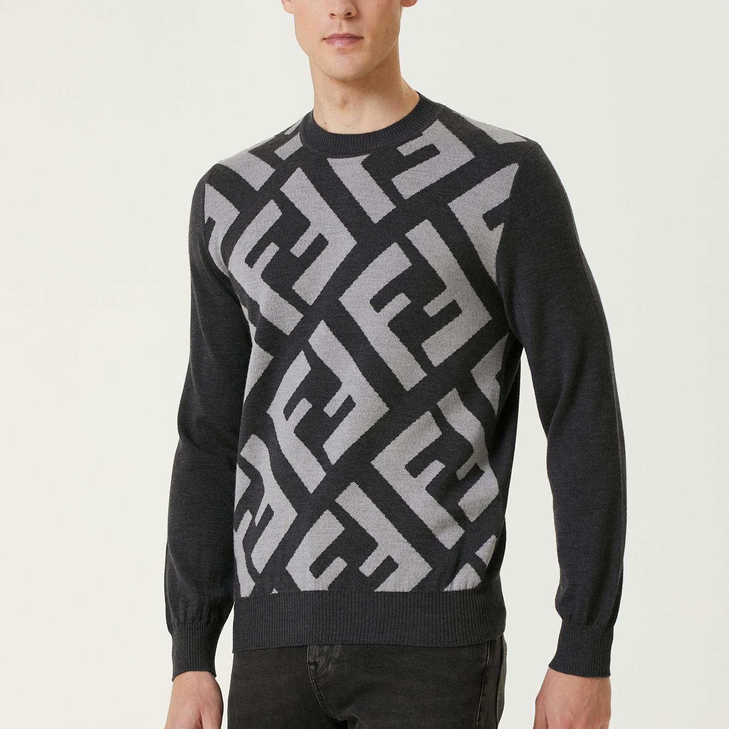 Fendi FF Logo Grey Wool Sweater – 100% Wool Luxury